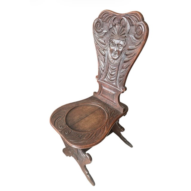 1950s Antique Italian Renaissance Revival Walnut Sgabello Hall Chair For Sale - Image 5 of 12