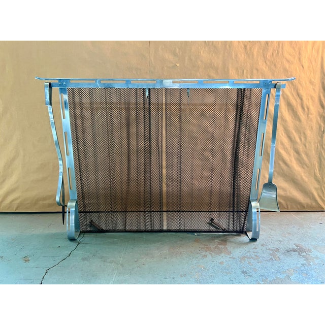 Chinois style fireplace screen and tool set. Vintage, some signs of regular wear. Listed as a set of 3 separate pieces:...