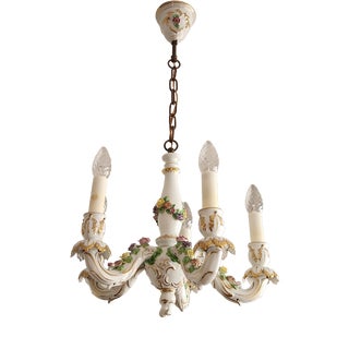 Vintage Hand-Shaped Gilded Five-Light Porcelain Chandelier from Capodimonte, 1940s For Sale