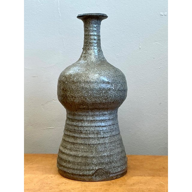 Gray Vintage Textured Studio Pottery Vase For Sale - Image 8 of 17