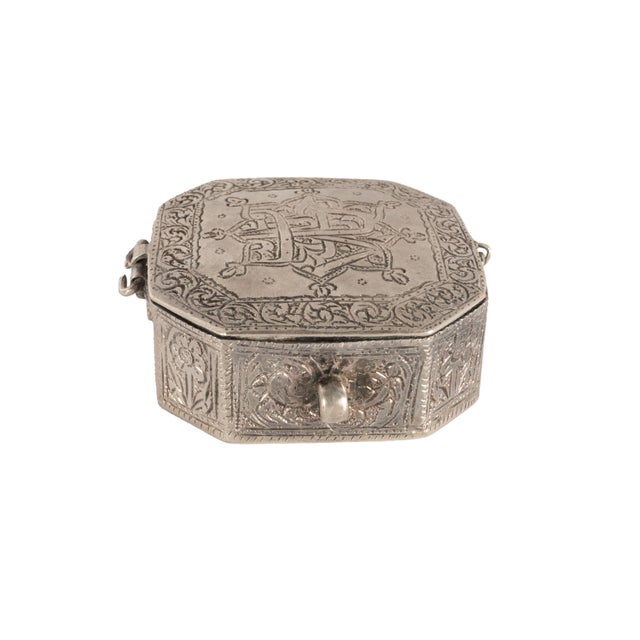Antique Persian Arab Islamic Silver Engraved Calligraphy Quran Case Amulet 1820 For Sale - Image 4 of 10