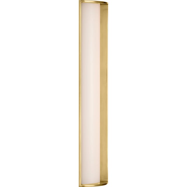 Visual Comfort Barbara Barry for Visual Comfort Signature Phinn 18" Linear Bath Sconce in Soft Brass with White Glass For Sale - Image 4 of 10