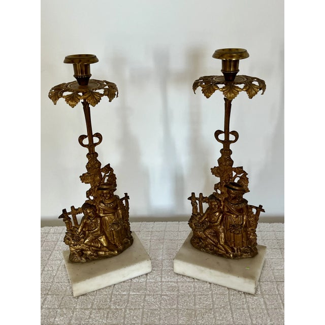 Victorian 19th Century Gilt Bronze Figural Candlesticks - Set of 2 For Sale - Image 3 of 5
