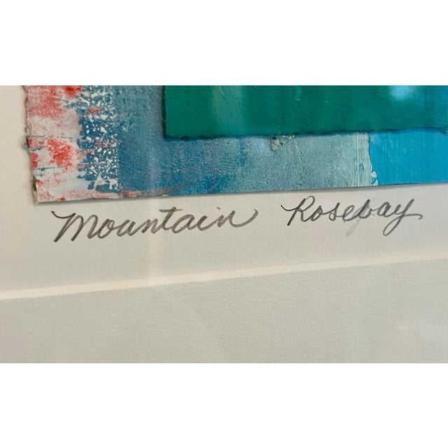 Turquoise Mid 20th Century Maggie Stewart "Mountain Rosebay" Original Framed Mixed-Media Collage For Sale - Image 8 of 9