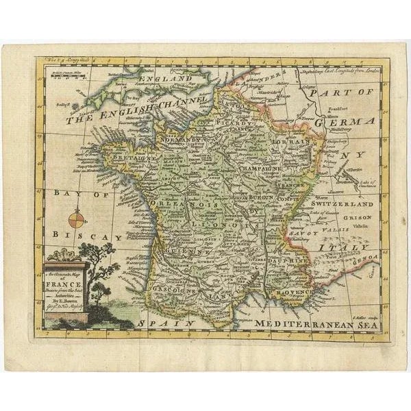 Antique map France titled 'An Accurate Map of France drawn from the best authorities'. Small, detailed map of France. with...