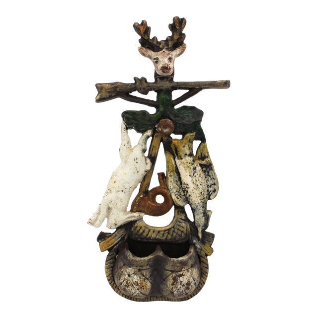 Mid-Late 19th Century American Cast Iron Hunt Motif Wall Match Holder For Sale