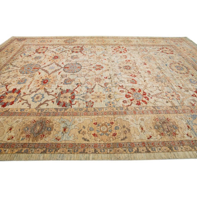 2010s 2010s Oversize Modern Sultanabad Wool Rug Handmade With Floral Motif in Light Blue For Sale - Image 5 of 7