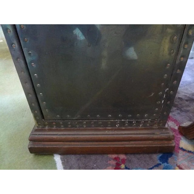 Sarreid Brass Clad Pedestal Cabinet With Nail Head Trim For Sale - Image 10 of 13