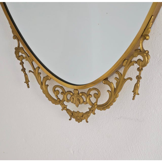 Italian Decorative Oval Brass Wall Mirror, 1960s For Sale - Image 9 of 14