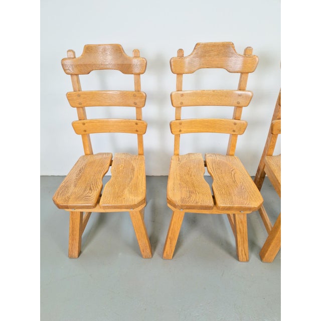 Dutch Brutalist Dining Chairs with Ladder Backrests in Oak, 1960s, Set of 4 For Sale - Image 6 of 12