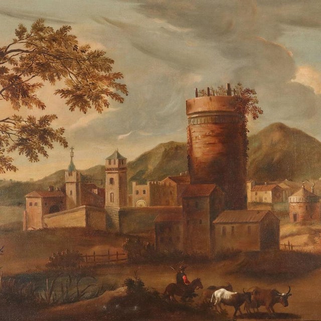 Landscape with Village, 1700s, Oil on Canvas For Sale - Image 3 of 11