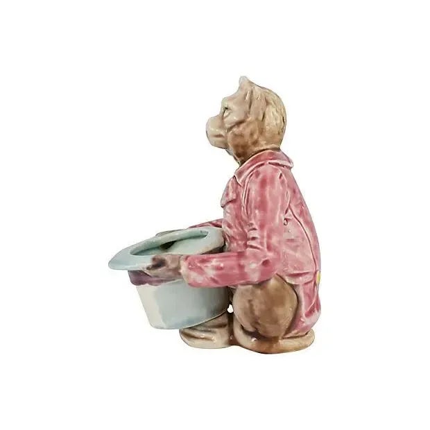 Antique porcelain majolica match striker with monkey holding a hat. Strike on front of hat. Marked "4918 32"
