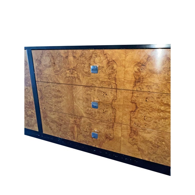 Vintage Milo Baughman Style, no tags. Burl and Black Long lowboy Dresser or Credenza in Modern Design Great design! Lots...