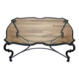 Hand Forged Iron Scroll Leg Cocktail Table With Beveled Glass Top For Sale