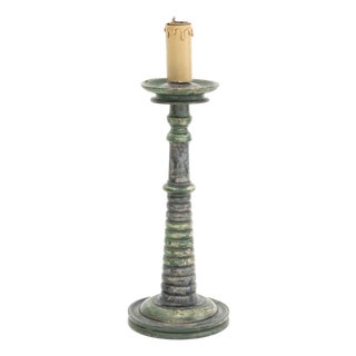 Mid-Century Modern Green Painted Turned Wood Candlestick Lamp For Sale