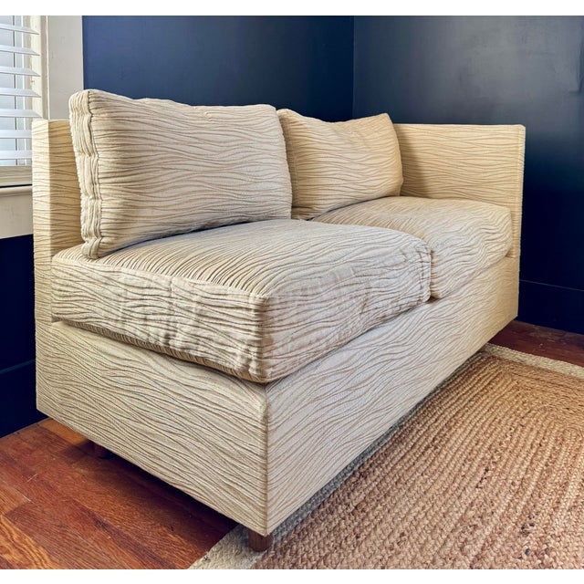 Petite Even Arm Occasional Sette With Ottoman For Sale - Image 4 of 12