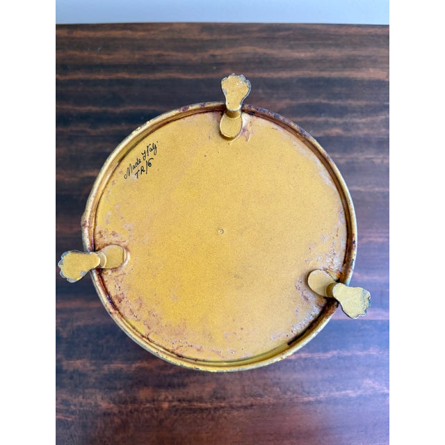 Italian Neoclassical Tole Yellow Cachepot Planter Vase With Lion Heads For Sale - Image 9 of 9