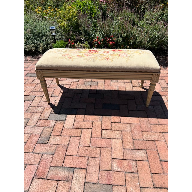 Rectangular Vintage Bench With Tapestry Top For Sale - Image 12 of 12