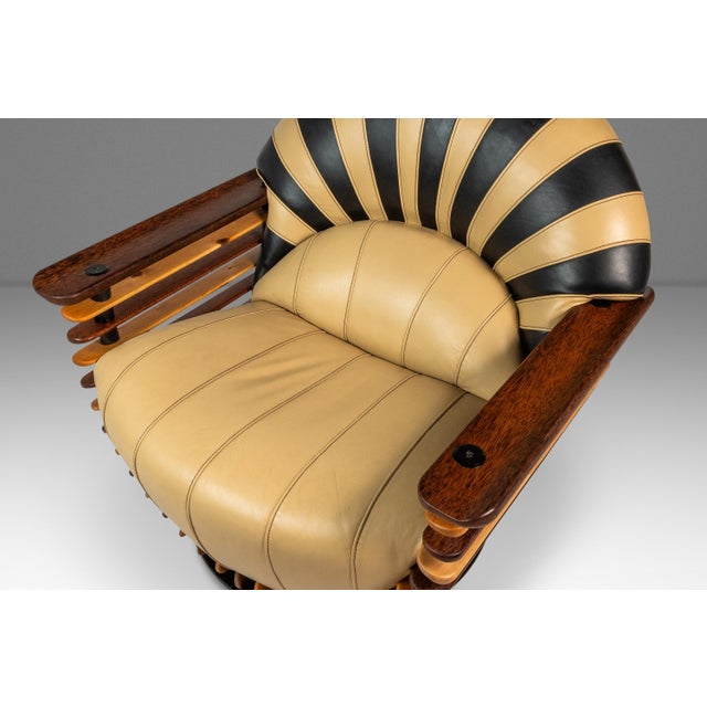Rare Art Deco Organic Modern "Luxor" Armchair / Lounge Chair in Leather, Spruce & Palmwood Attributed to Pacific Green, Australia, C. 2000s For Sale - Image 9 of 18