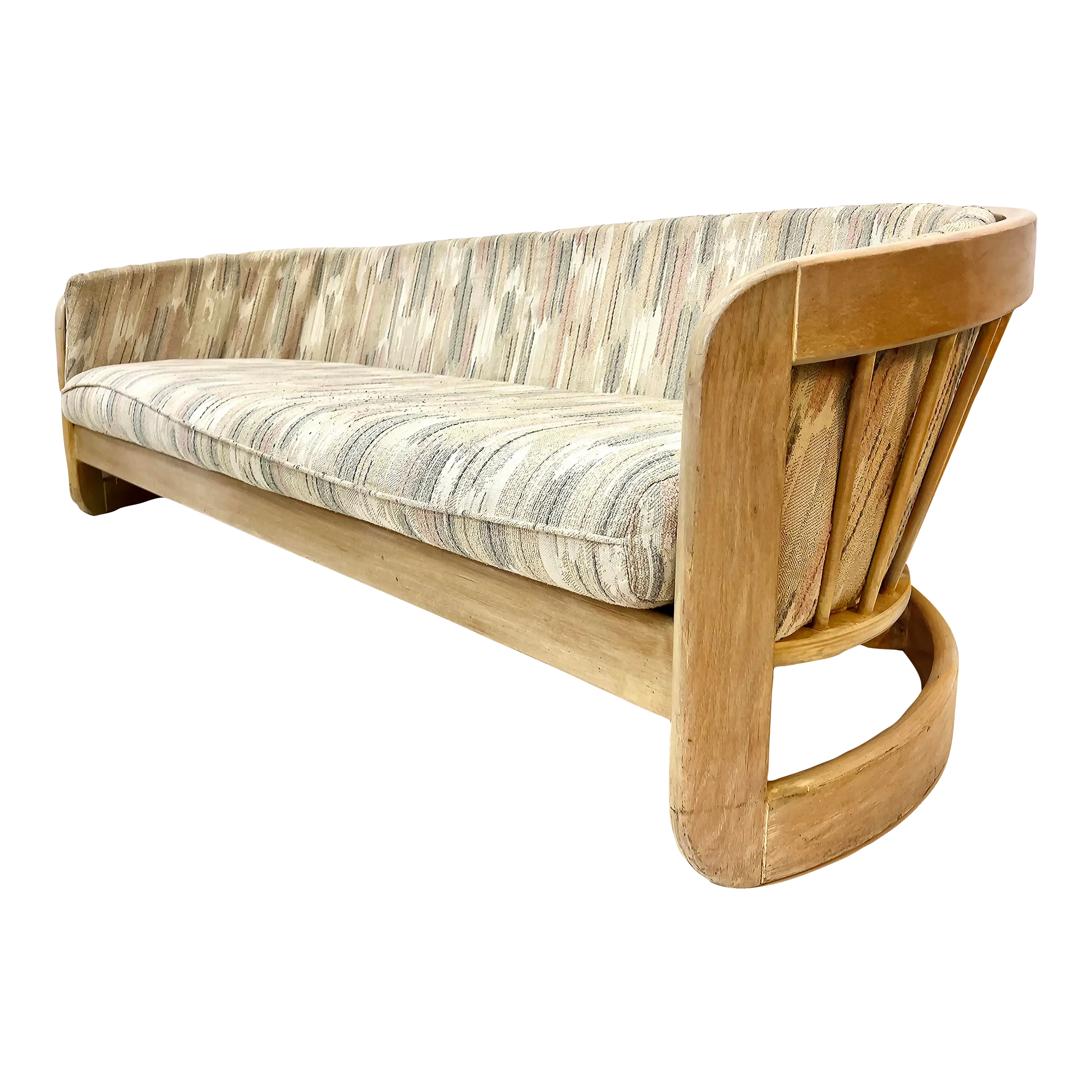 1980s Postmodern Spindle-Back Solid Oak Sofa, Howard Furniture