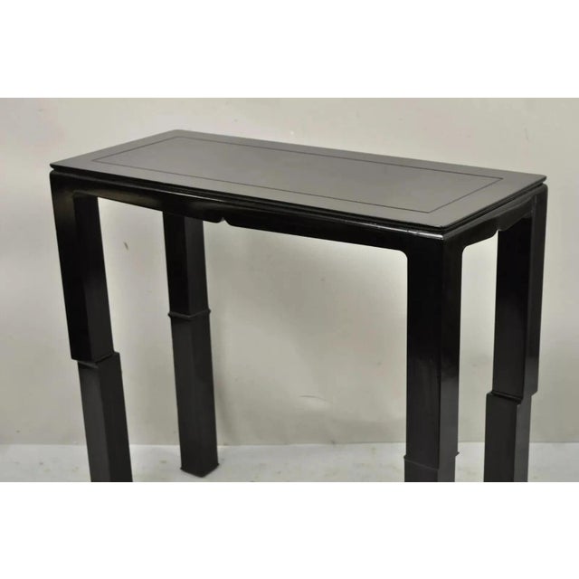 Chinese Ming James Mont Style Black Lacquer Sofa Hall Console Tables - Pair For Sale - Image 4 of 11