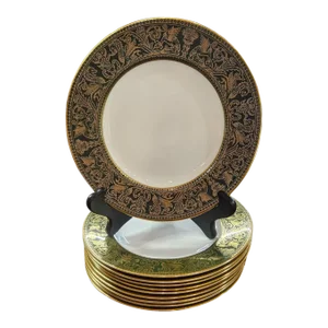 Set of 10 Florentine Dark Green 8" Plates by Wedgwood, Early 20th Century