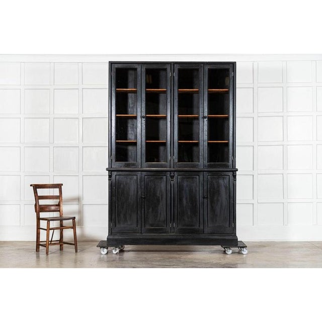 19th Century English Ebonised Pine Glazed Housekeepers Cupboard, 1890s For Sale - Image 6 of 11