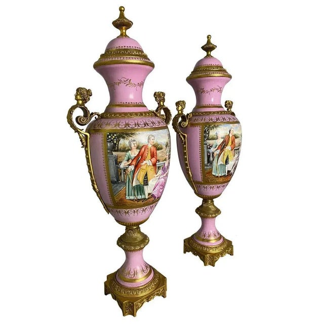 French Sèvres Porcelain Vases in Pink, 20th Century, Set of 2 For Sale - Image 4 of 16
