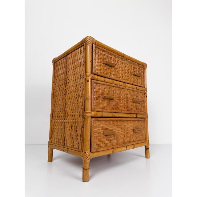 Wood Mid-Century Italian Bedside Chest in Woven Cane, Rattan and Bamboo, 1960s For Sale - Image 7 of 18