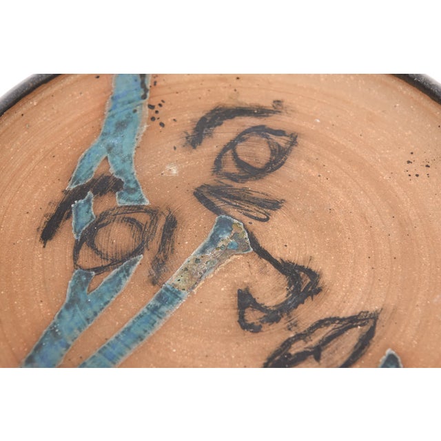 Vintage Ceramic Signed Face Sculpture Bowl Tan, Turquoise, Black For Sale - Image 4 of 10