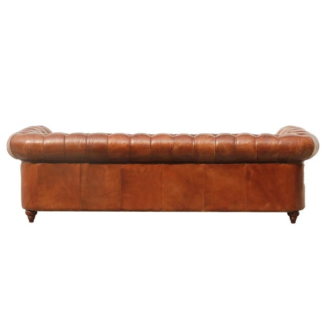 Transitional Pasargad Home Genuine Leather Chester Bay Tufted Sofa For Sale - Image 3 of 8
