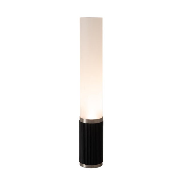 Nova 1980s Tambo Cylindro, 29" Accent Table Lamp, Black Oak, Satin Nickel, Frosted Acrylic, Dimmer Switch For Sale - Image 4 of 8