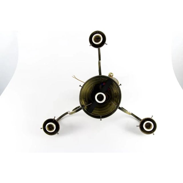 Art Deco French Brass & Frosted Glass 4-Light Chandelier, 1920s For Sale - Image 10 of 18