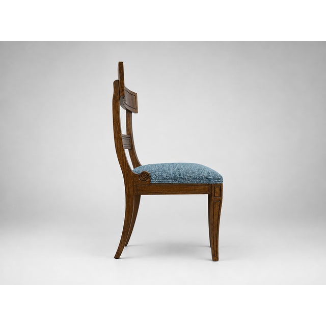 Italian Italian Handmade Dining Side Chair in Kravet Blue Upholstery For Sale - Image 3 of 3