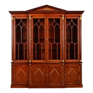 Kindel Furniture Neoclassical Carved Mahogany Breakfront Bookcase Cabinet