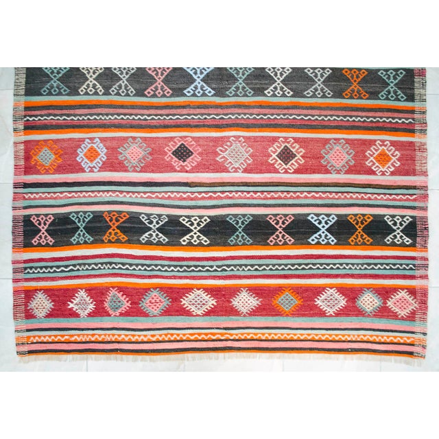 1960s Hand Woven Turkish Kilim Colorful Flat Weave Area Rug For Sale - Image 10 of 13