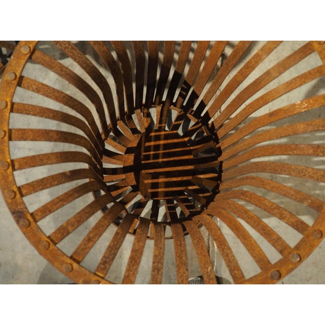 Pair of Vintage Weathered Iron Basket Form Urns From France, 20th Century For Sale - Image 9 of 12