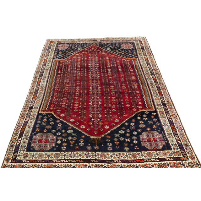 Hand-Knotted Shiraz Ghashghai Rug For Sale - Image 4 of 11
