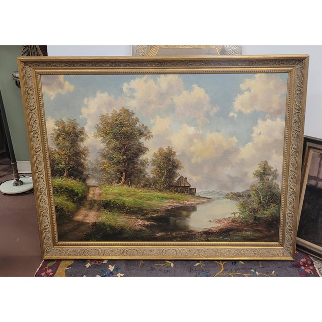 1990s Large and Beautiful Oil Painting of a Country Road For Sale - Image 11 of 12