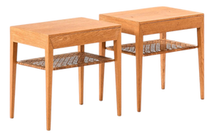 Bedside Tables in Cane and Oak attributed to Severin Hansen, 1950s, Set of 2