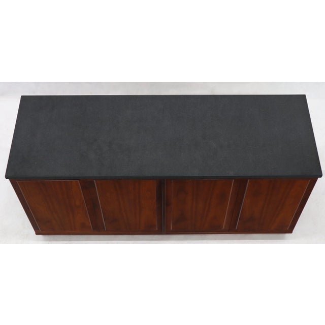 Mid 20th Century Walnut Base Petit Credenza with Slate Top TV Stand Cabinet Console Table For Sale - Image 5 of 12
