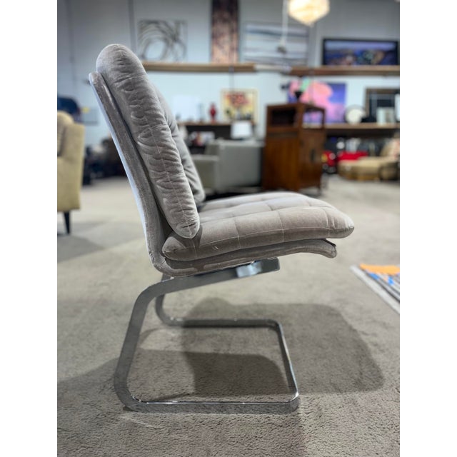 1970s 1975 Roche Bobois Gray Tufted Velvet Cantilever Chairs- Set of 2 For Sale - Image 5 of 12