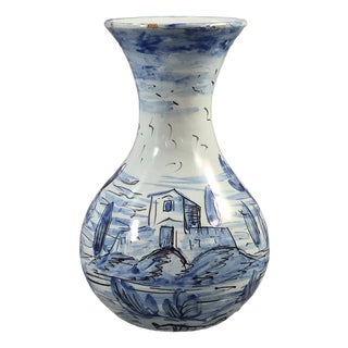 Antique Cantagalli Blue and White Savona Style Maiolica Cabinet Vase, Florence, 1884 For Sale