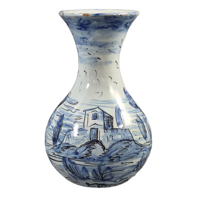 Antique Cantagalli Blue and White Savona Style Maiolica Cabinet Vase, Florence, 1884 For Sale