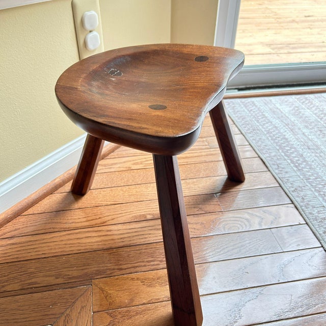 Late 19th Century Hand Crafted Solid Cherry Wood 3 Legged Milking Stool