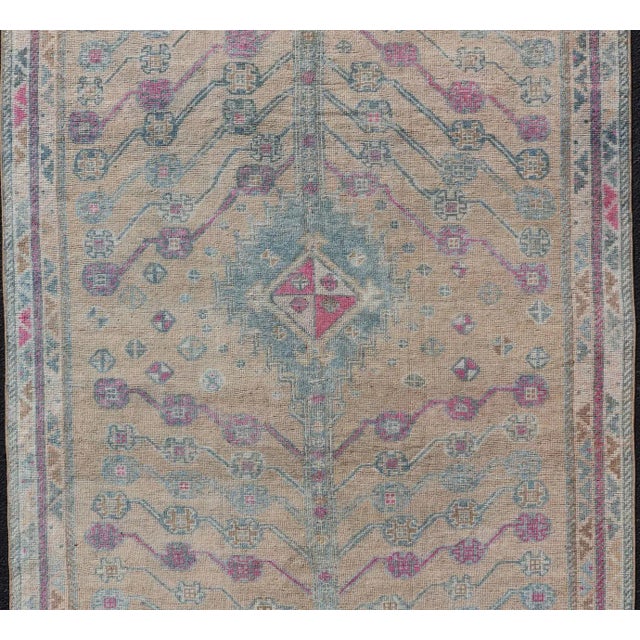 Vintage Persian Shiraz With Tribal Design in Soft Yellow, Pink, and Blue Gray 4'10 X 7'4 For Sale - Image 4 of 11