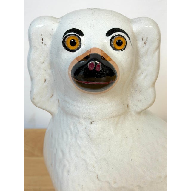 Victorian Large Pair Victorian Staffordshire Spaniel Dogs with Amber Glass Eyes, 1860s For Sale - Image 3 of 14