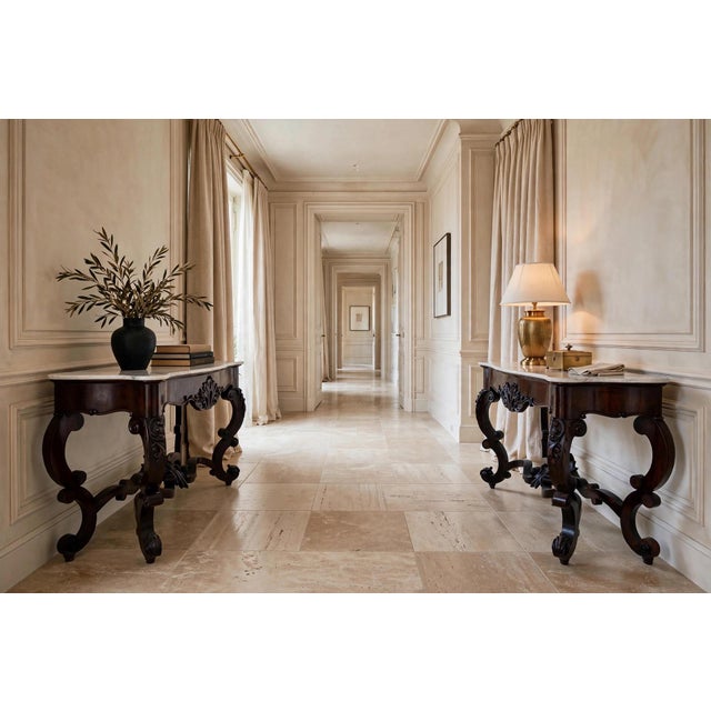 20th Century Louis Philippe Console Tables with White Marble Tops, 1890s, Set of 2, in Very Good conditions. Designed 1890...