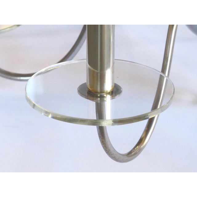 Metal French Art Deco 6-Light Chrome Chandelier With Stacked Glass Spheres; Attributed to Jacques Adnet For Sale - Image 7 of 7