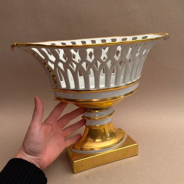 Neoclassical Antique French Limoges Empire Style Pierced Shuttle Basket Fruit Bowl Centerpiece For Sale - Image 3 of 5
